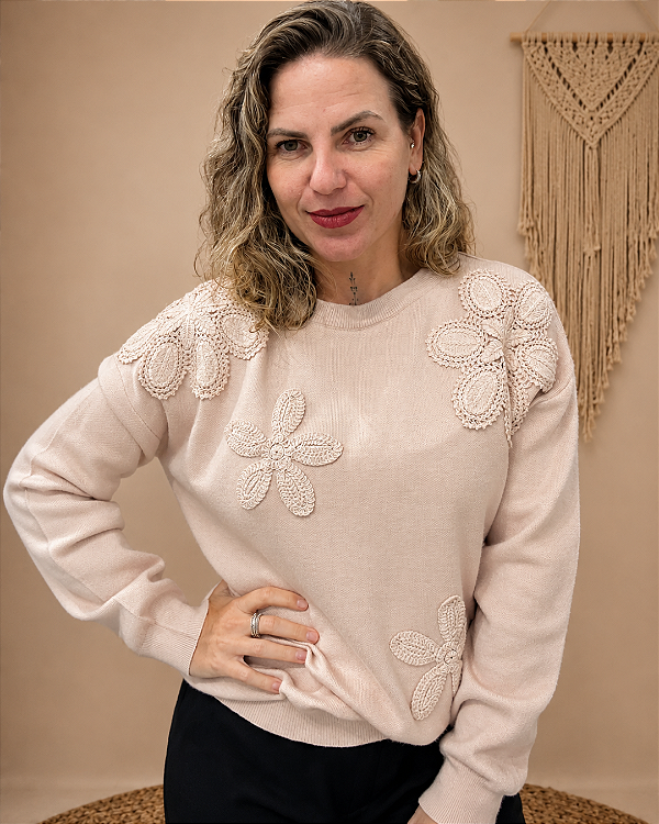 Blusa Tricot com Flores
