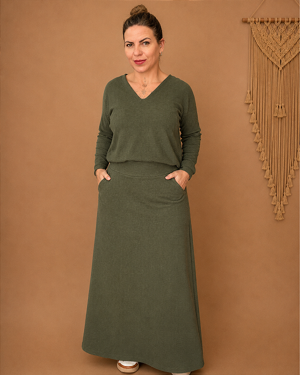 Conjunto Longo em Malha Texturizada Verde