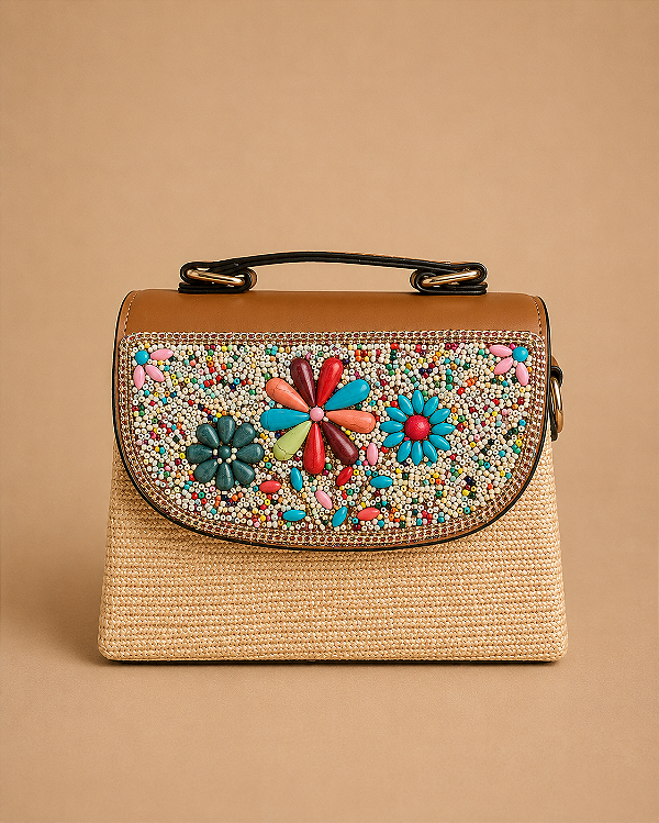 Bolsa de Palha com Pedrarias Florais