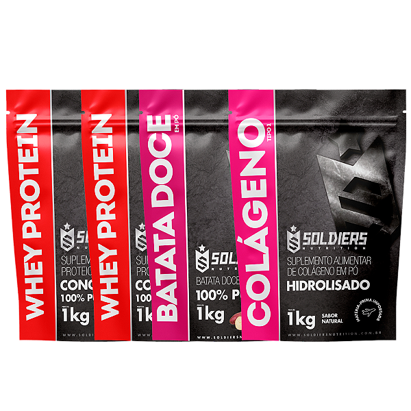 Kit: Whey Protein Concentrado 2Kg+Batata Doce Em Pó 1Kg + Colágeno Hidrolisado 1Kg - 100% Importado - Soldiers Nutrition