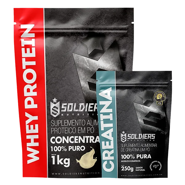 Kit: Whey Protein Concentrado 1Kg + Creatina Monohidratada 250g - 100% Importado - Soldiers Nutrition