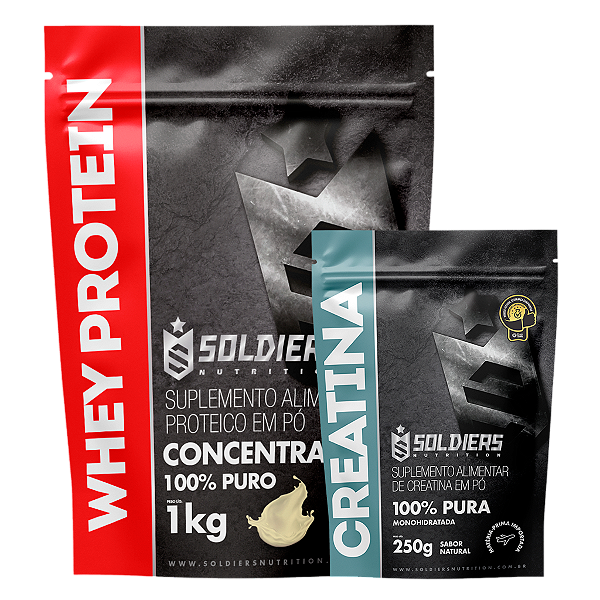 Kit: Whey Protein Concentrado 1Kg + Creatina Monohidratada 250g - 100% Importado - Soldiers Nutrition