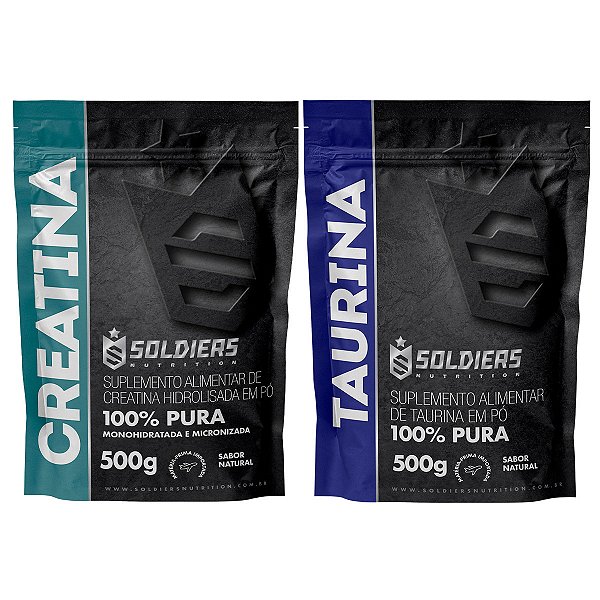 Kit: Creatina Monohidratada 500g + Taurina 500g - 100% Pura Importada - Soldiers Nutrition