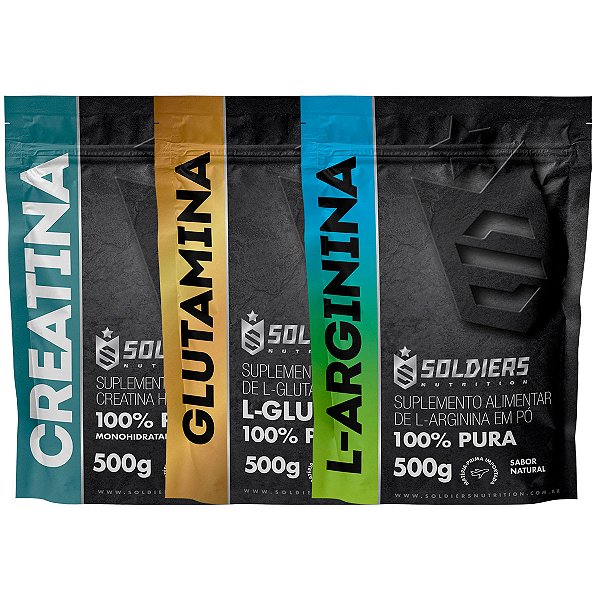 Kit: Creatina Monohidratada 500g + Glutamina 500g + Arginina 500g - 100% Pura importada - Soldiers Nutrition