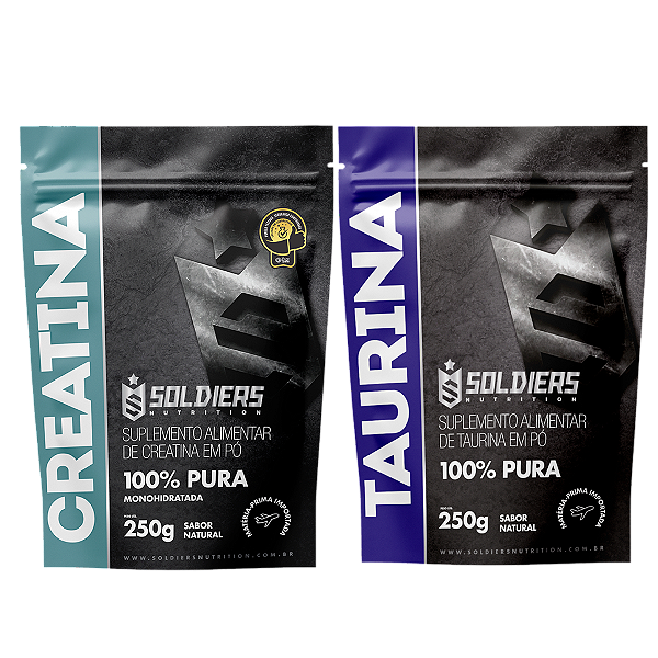 Kit: Creatina Monohidratada 250g + Taurina 250g - 100% Pura Importada - Soldiers Nutrition