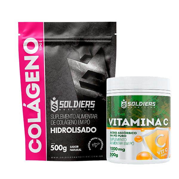 Kit: Colágeno 1Kg + Vitamina C Em Pó 500g - 100% Puro Importado - Soldiers Nutrition