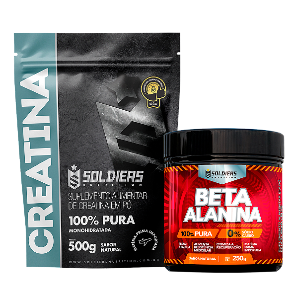 Kit: Beta Alanina 250g + Creatina Monohidratada 500g - 100% Pura Importada - Soldiers Nutrition