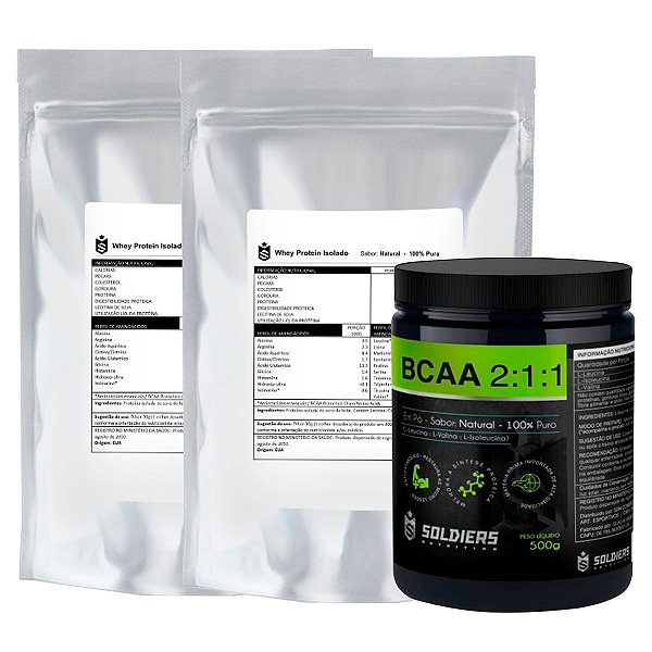 Kit: Whey Protein Isolado 2Kg + BCAA Em Pó 500g - 100% Importado - Soldiers  Nutrition - Soldiers Nutrition