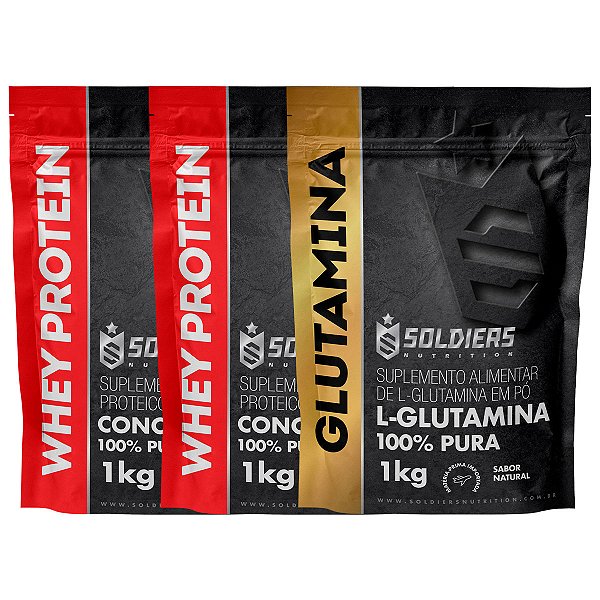 Kit: Whey Protein Concentrado 2Kg + Glutamina 1Kg - 100% Importado - Soldiers Nutrition