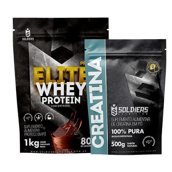 Kit: Elite Pro Whey Concentrado 80% 1kg + Creatina 500g - Soldiers Nutrition