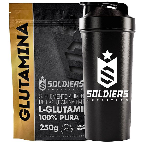 Kit: 5x Glutamina 250g + 1x Coqueteleira Simples (Brinde) - Soldiers Nutrition