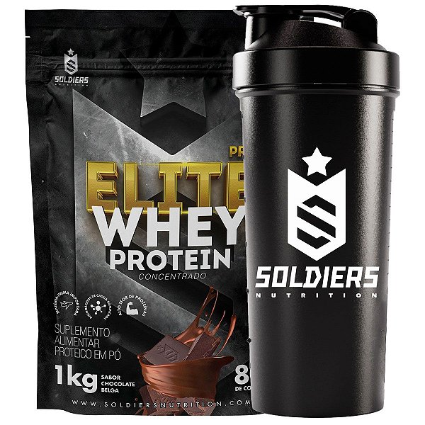 Kit: 10x Elite Pro Whey 80% 1kg + 1x Coqueteleira Simples (Brinde) - Soldiers Nutrition