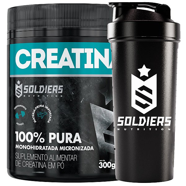 Kit: 10x Creatina Pote 300g + 1x Coqueteleira Simples (Brinde) - Soldiers Nutrition