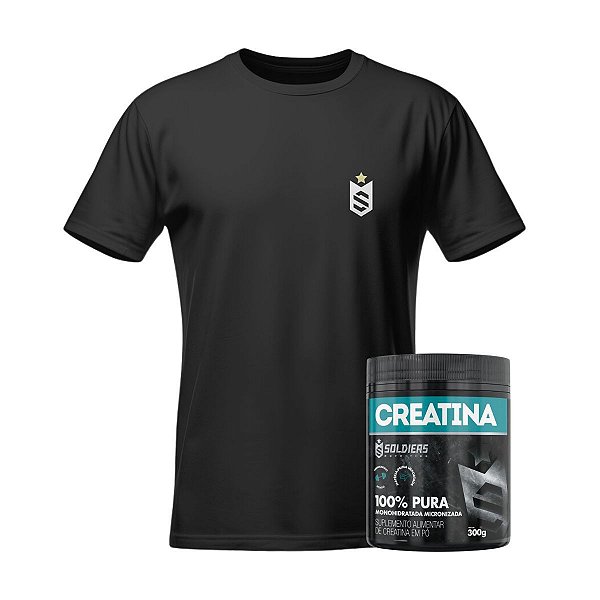 Kit: Creatina Pote Monohidratada 300g + Camiseta Simples P/Treino  - Soldiers Nutrition