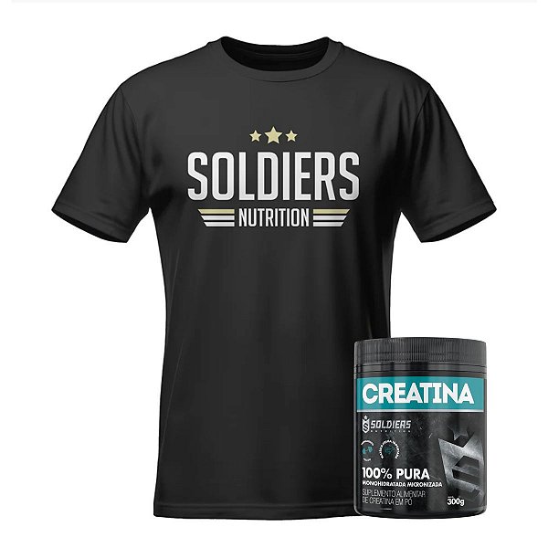 Kit: Creatina Pote Monohidratada 300g + Camiseta Three Stars - Soldiers Nutrition