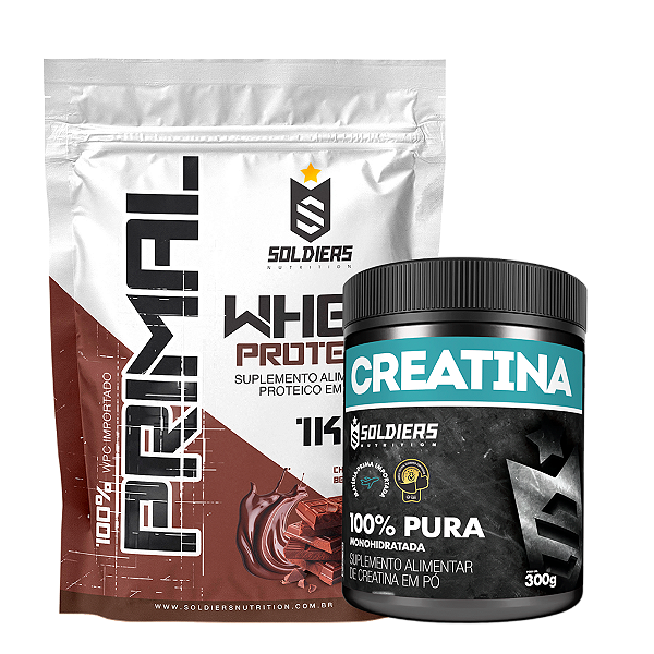 Kit: Whey Protein Primal 1Kg 100% Importado + Creatina Monohidratada Pote 300g - Soldiers Nutrition