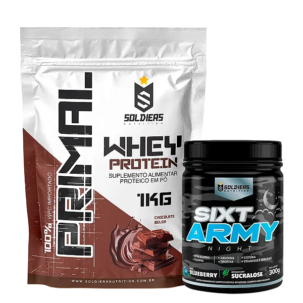 Kit: Whey Protein Primal 1Kg 100% Importado + Pré-Treino Sixt Army - Soldiers Nutrition