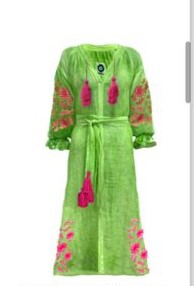 VESTIDO VALENTINA GAZE DE LINHO VERDE MACA BORDADO ROSA CHICLETE G