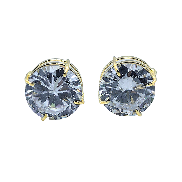 Brinco Ouro 18k Ponto de Luz Redonda 10mm