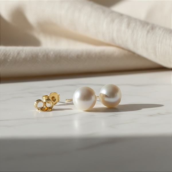 Brinco Ouro 18k Pérola Natural Biwa Botão 8mm