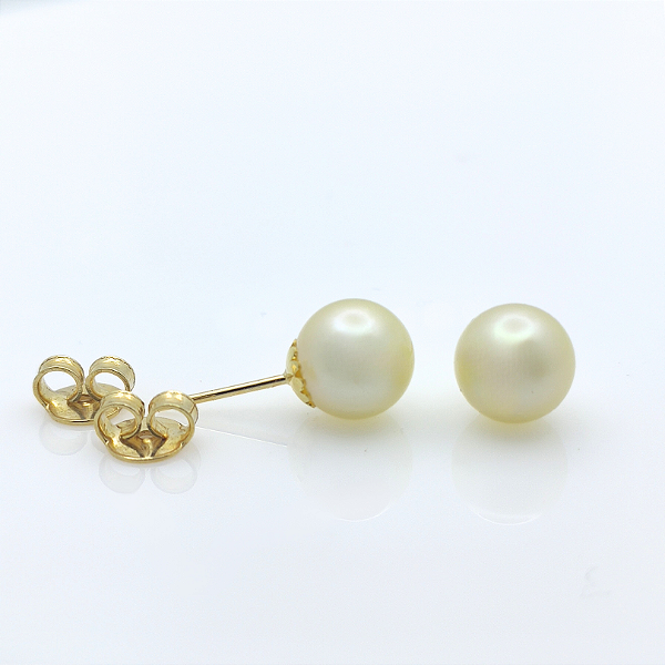 Brinco Ouro 18k Pérola Natural Água Salgada Redonda 6mm
