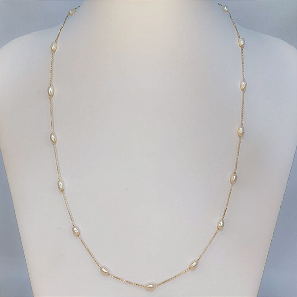 Colar Ouro 18k Pérola Natural Oval Espaçada