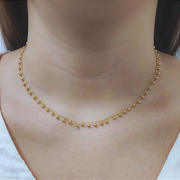 Colar Ouro 18k Choker Bolinhas