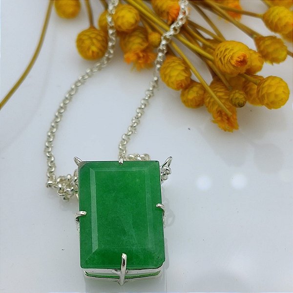 Colar Prata Baguete Jade Natural