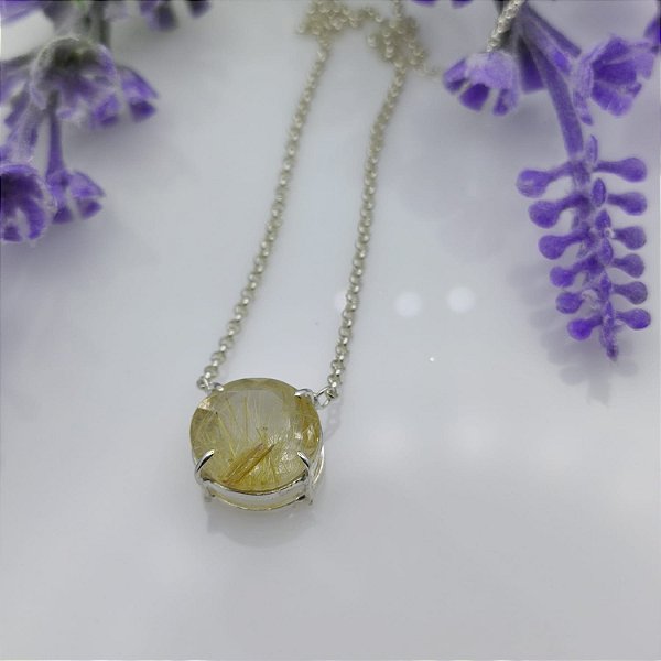 Colar Prata Redonda Natural Cristal Rutilado