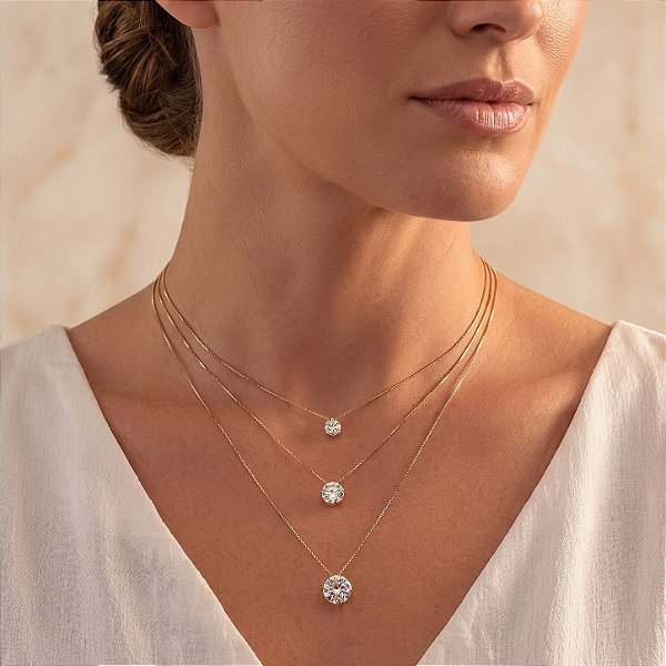 Pingente Ouro 18k Ponto de Luz Zircônia Redonda
