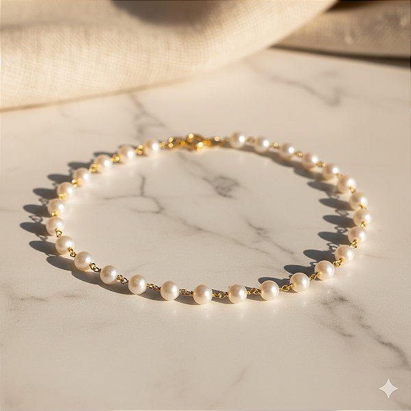 Pulseira Ouro 18k Pérolas Naturais Juntas