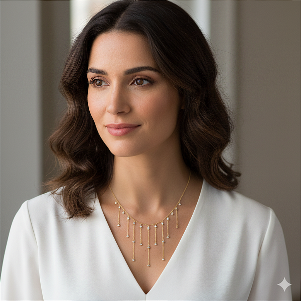 Colar Ouro 18k Cascata de Brilhos