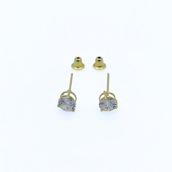 Brinco Ouro 18k Ponto de Luz Redonda 4mm Branca