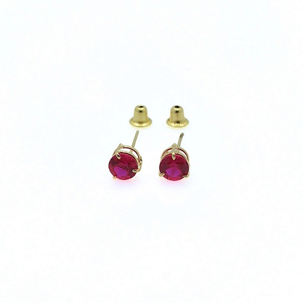 Brinco Ouro 18k Ponto de Luz Redonda 4mm Vermelho