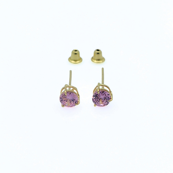 Brinco Ouro 18k Ponto de Luz Redonda 4mm Rosa