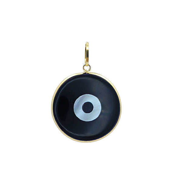 Pingente Olho Grego 15mm Preto Ouro 18k