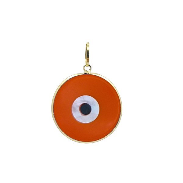 Pingente Olho Grego 15mm Laranja Ouro 18k