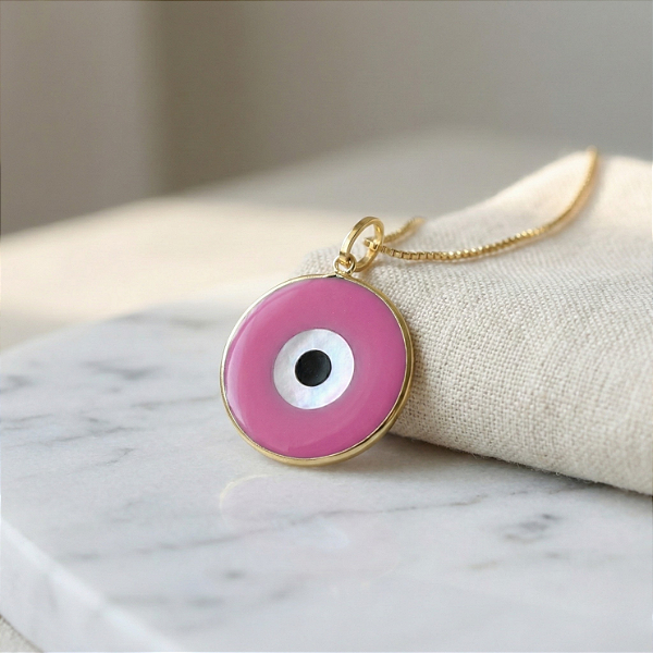 Pingente Olho Grego 15mm Rosa Ouro 18k