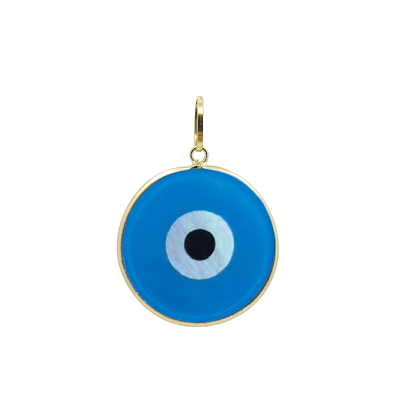 Pingente Olho Grego 15mm Azul Claro Ouro 18k