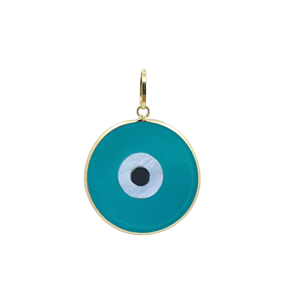 Pingente Olho Grego 15mm Verde Azulado Ouro 18k