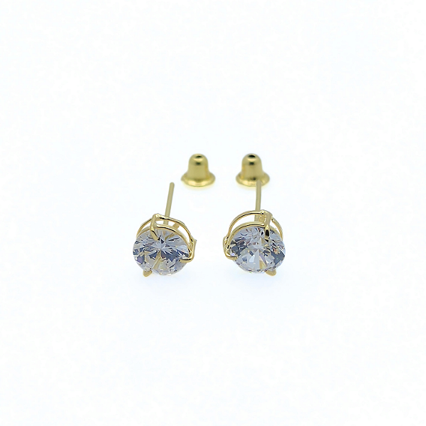 Brinco Ouro 18k Ponto de Luz Redonda 5mm Branca