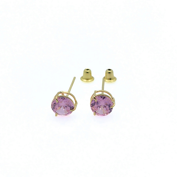 Brinco Ouro 18k Ponto de Luz Redonda 5mm Rosa
