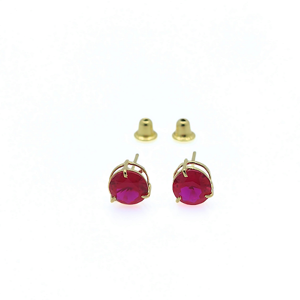 Brinco Ouro 18k Ponto de Luz Redonda 5mm Vermelho
