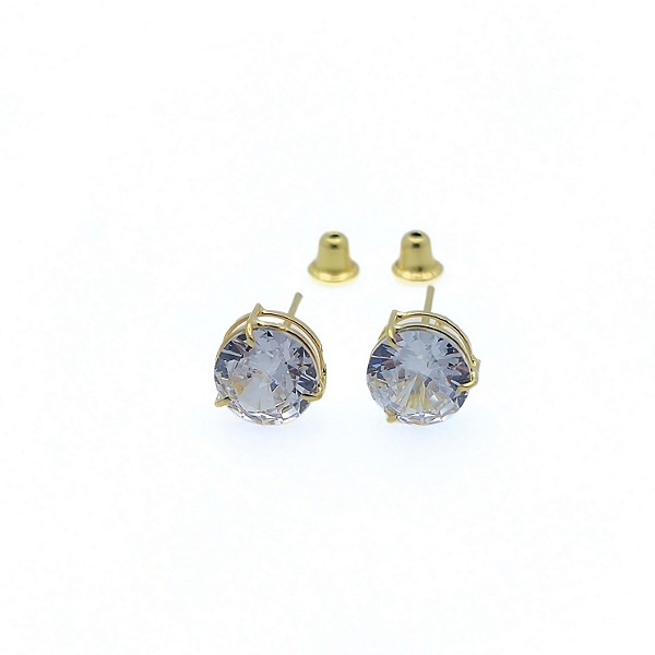 Brinco Ouro 18k Ponto de Luz Redonda 6mm Branca