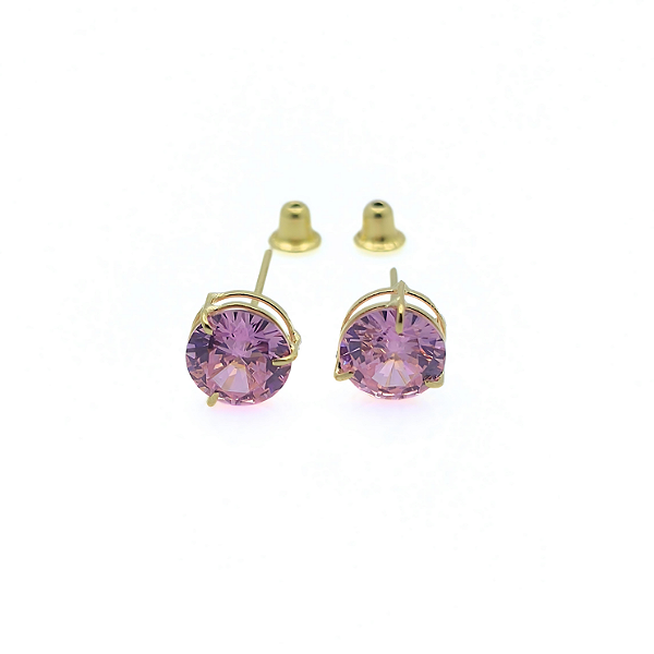 Brinco Ouro 18k Ponto de Luz Redonda 6mm Rosa