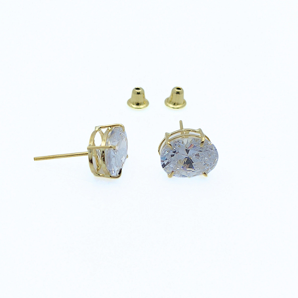 Brinco Ouro 18k Ponto de Luz Oval 6x8mm Branca