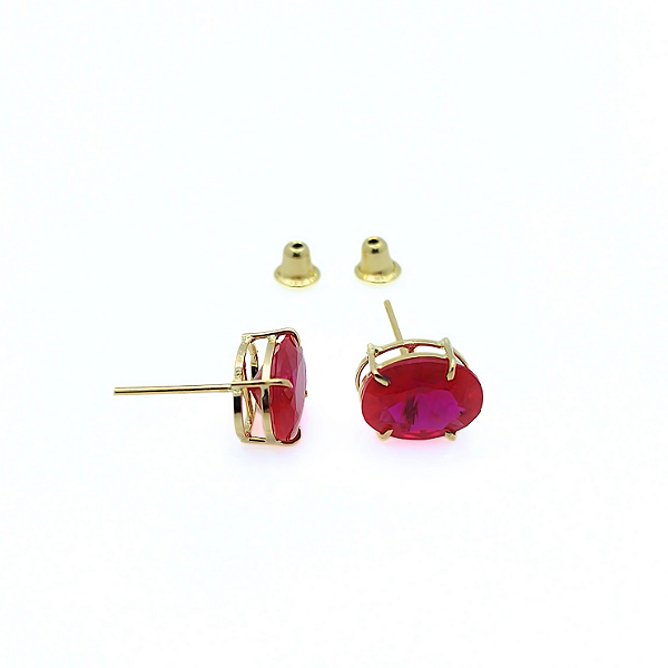 Brinco Ouro 18k Ponto de Luz Oval 6x8mm Vermelho