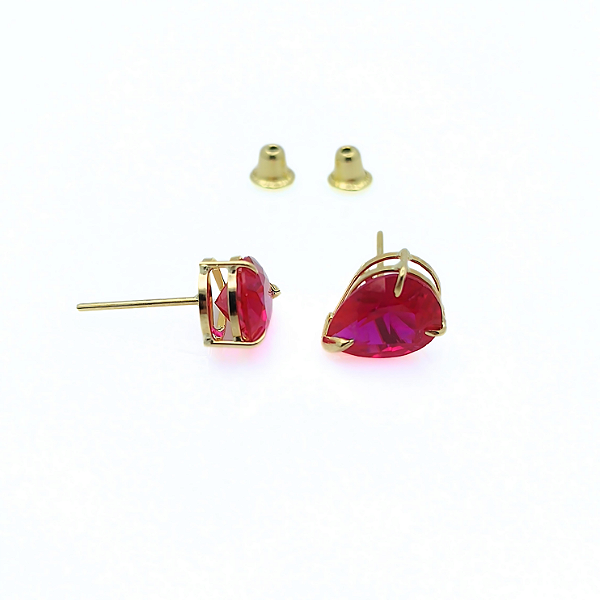 Brinco Ouro 18k Ponto de Luz Gota 6x8mm Vermelho