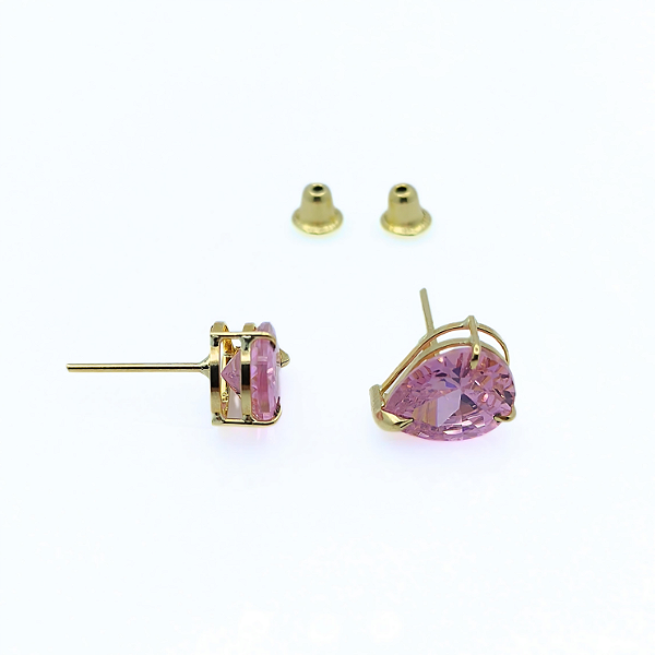 Brinco Ouro 18k Ponto de Luz Gota 6x8mm Rosa