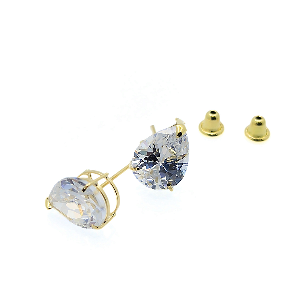 Brinco Ouro 18k Ponto de Luz Gota 6x8mm Branca